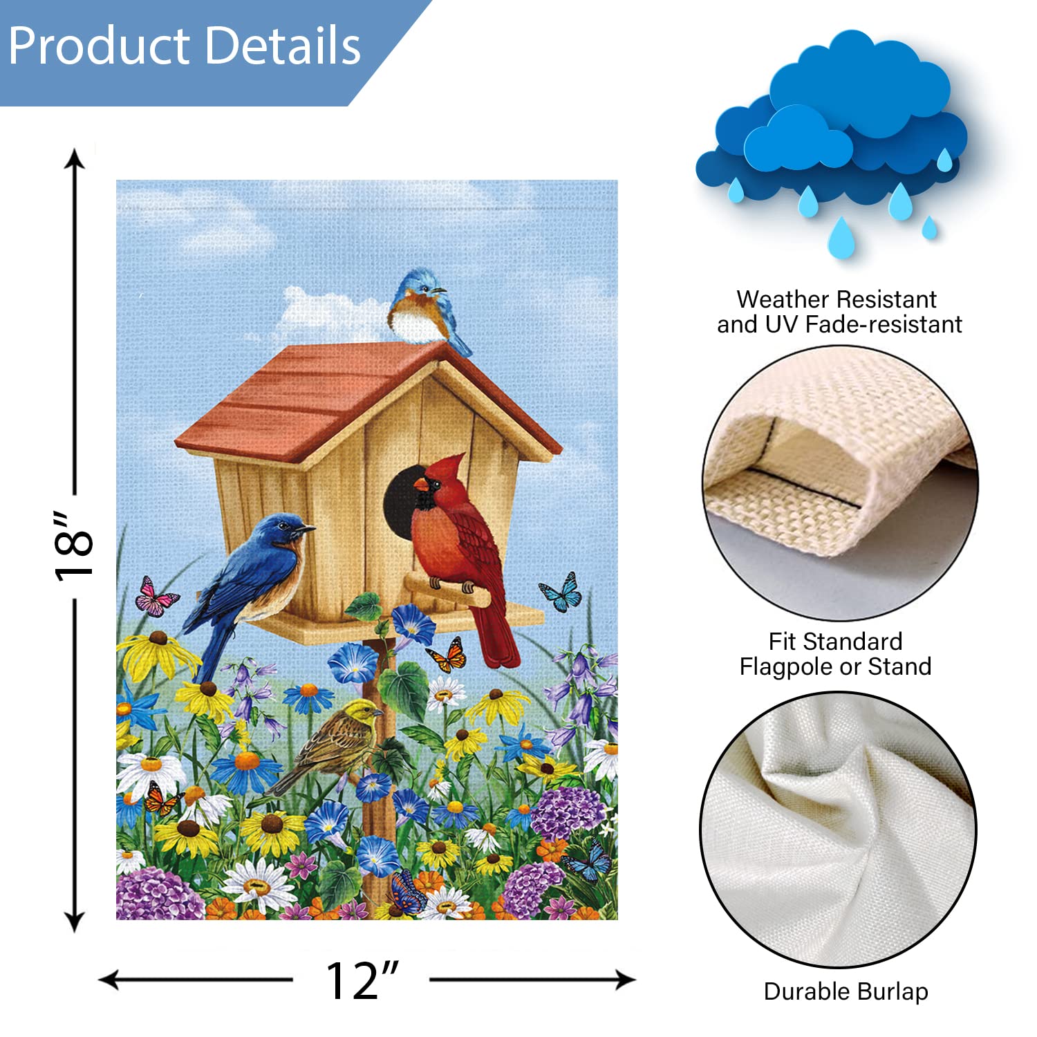 Louise Maelys spring garden flag hanging in yard enhances curb appeal and seasonal charm.