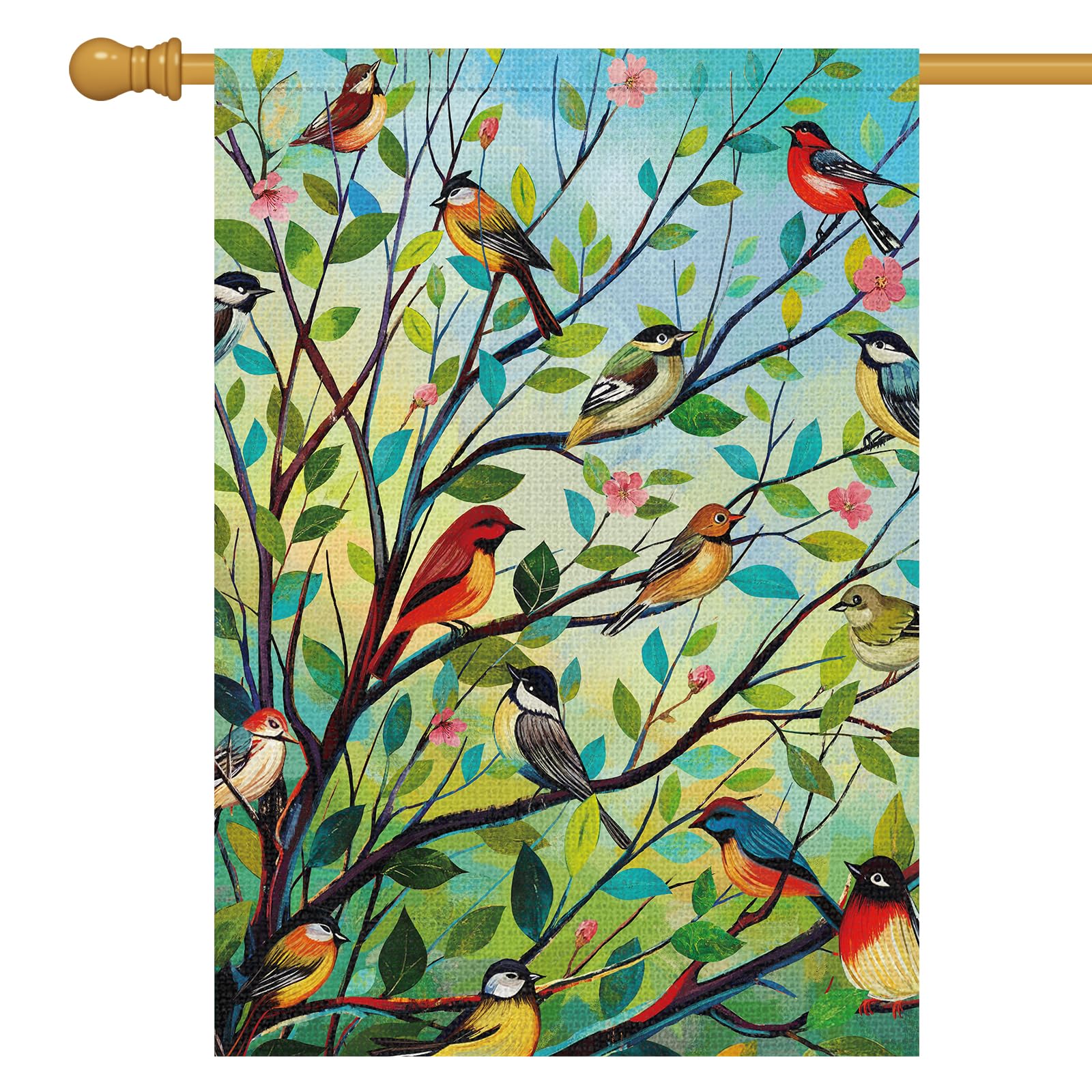 Louise Maelys Spring Welcome garden flag with floral birds and trees for vibrant outdoor decor
