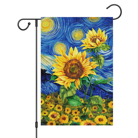 Louise Maelys 12x18 sunflower garden flag, durable burlap for outdoor use.