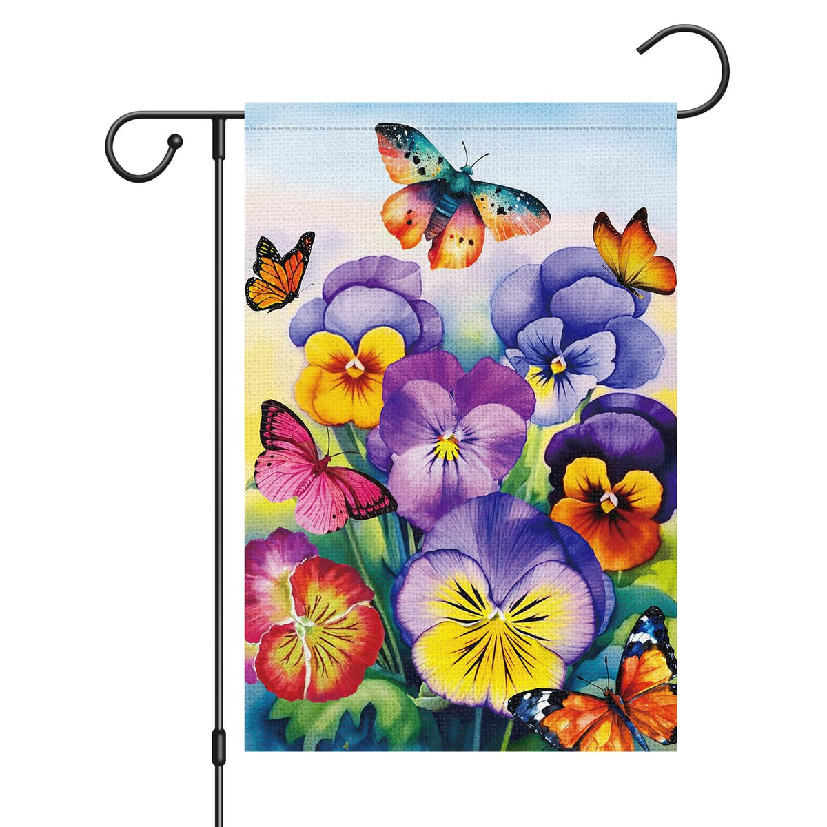 Louise Maelys welcome spring flag with butterfly and pansy design enhances garden curb appeal