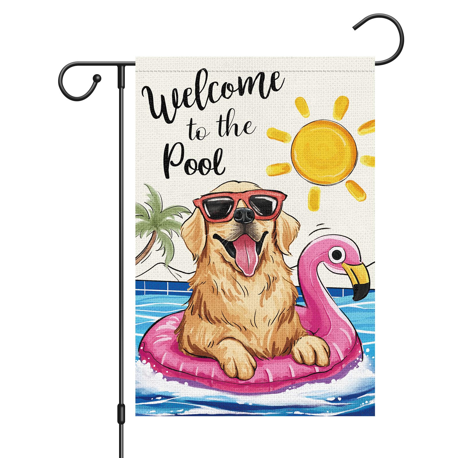 Louise Maelys welcome summer flag on burlap texture for outdoor decor.