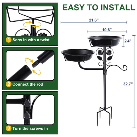 LoungingLife rust-proof metal bird bath base resists weather wear.