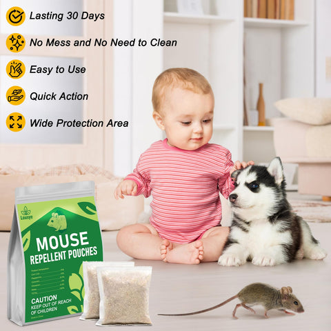 Lousye breathable pouch hanging in a cabinet for targeted rodent protection