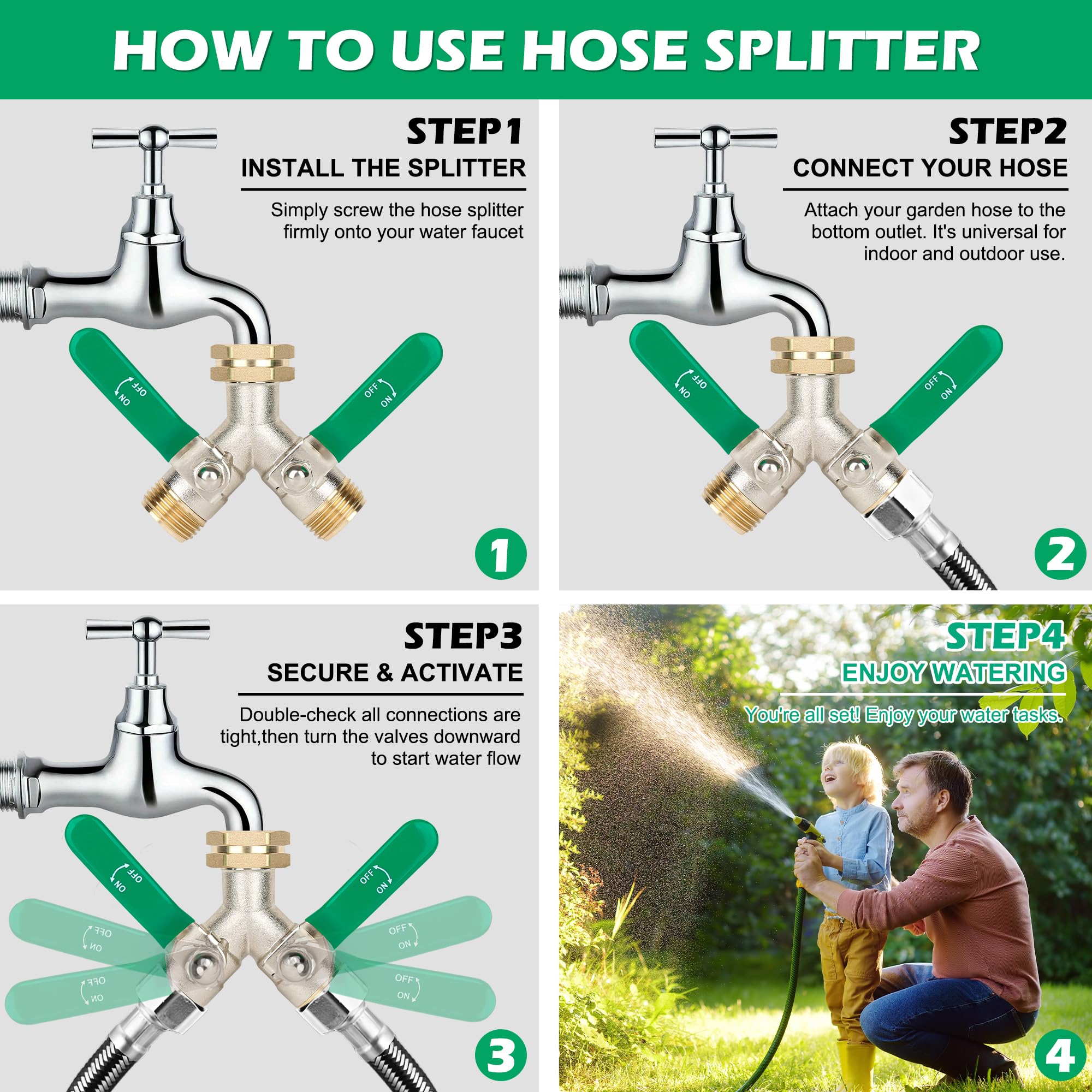 Love is War long-handle valves offer easy shut-off even with wet hands.