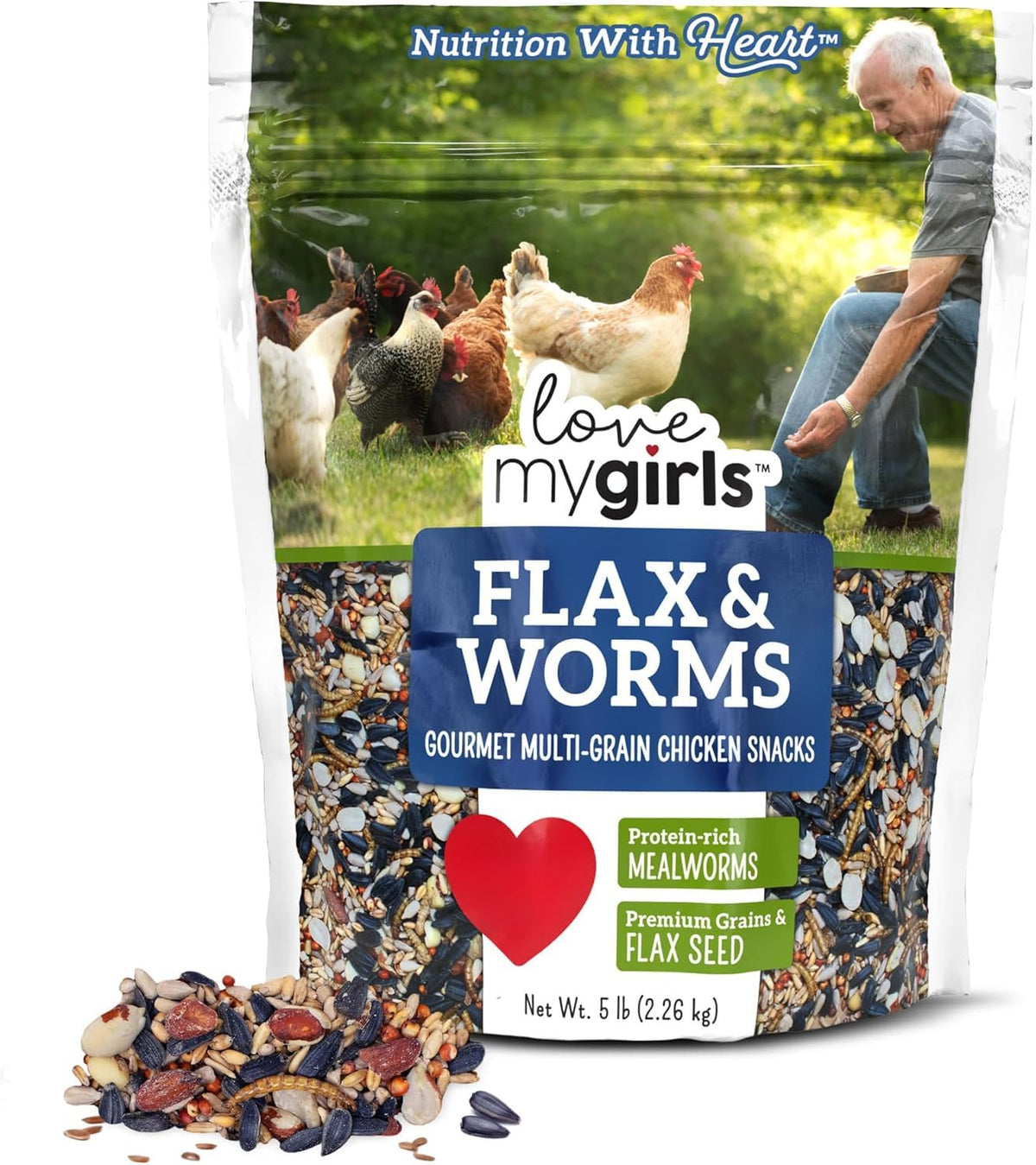 Love My Girls flax-worms chicken snacks bag boosts protein and flavor