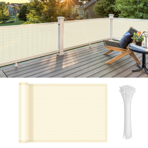 Love Story balcony privacy screen Butter Cream 3x10 filters light while preserving air flow.