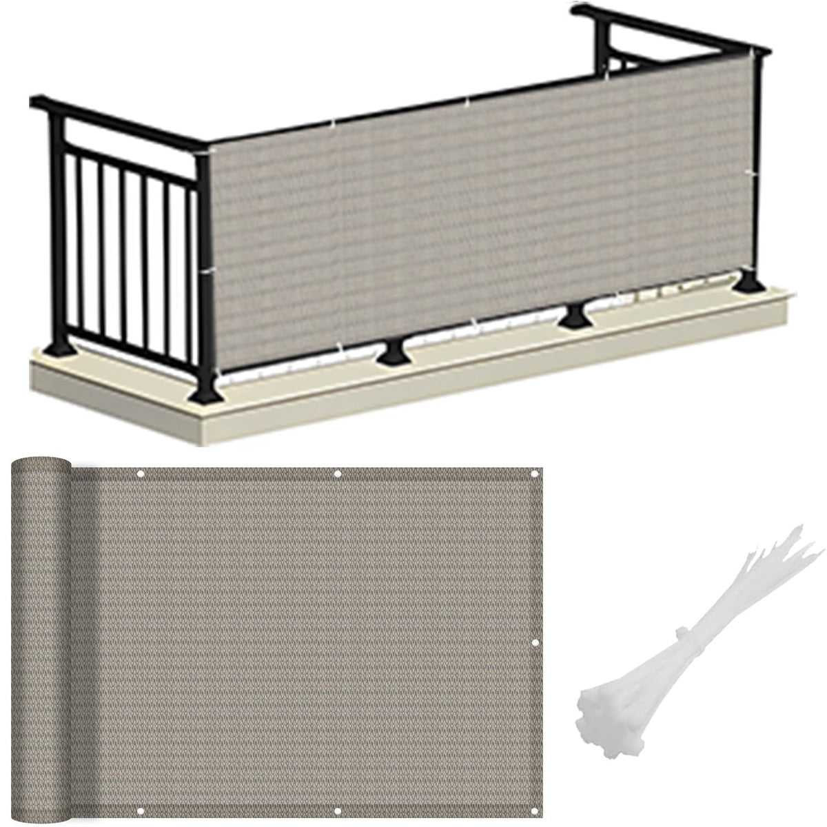 LOVE STORY balcony privacy screen on railing provides privacy with light visibility.