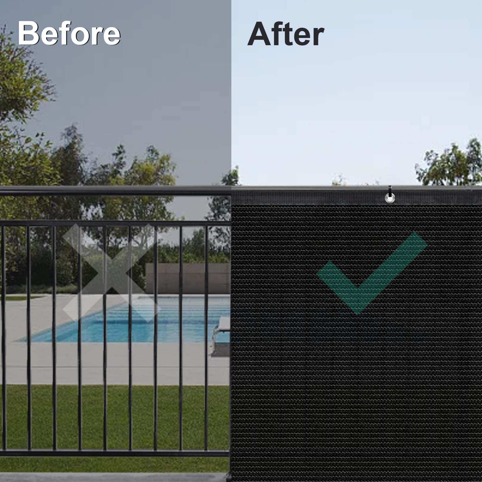 Love Story easy-install fence screen includes straps for setup.