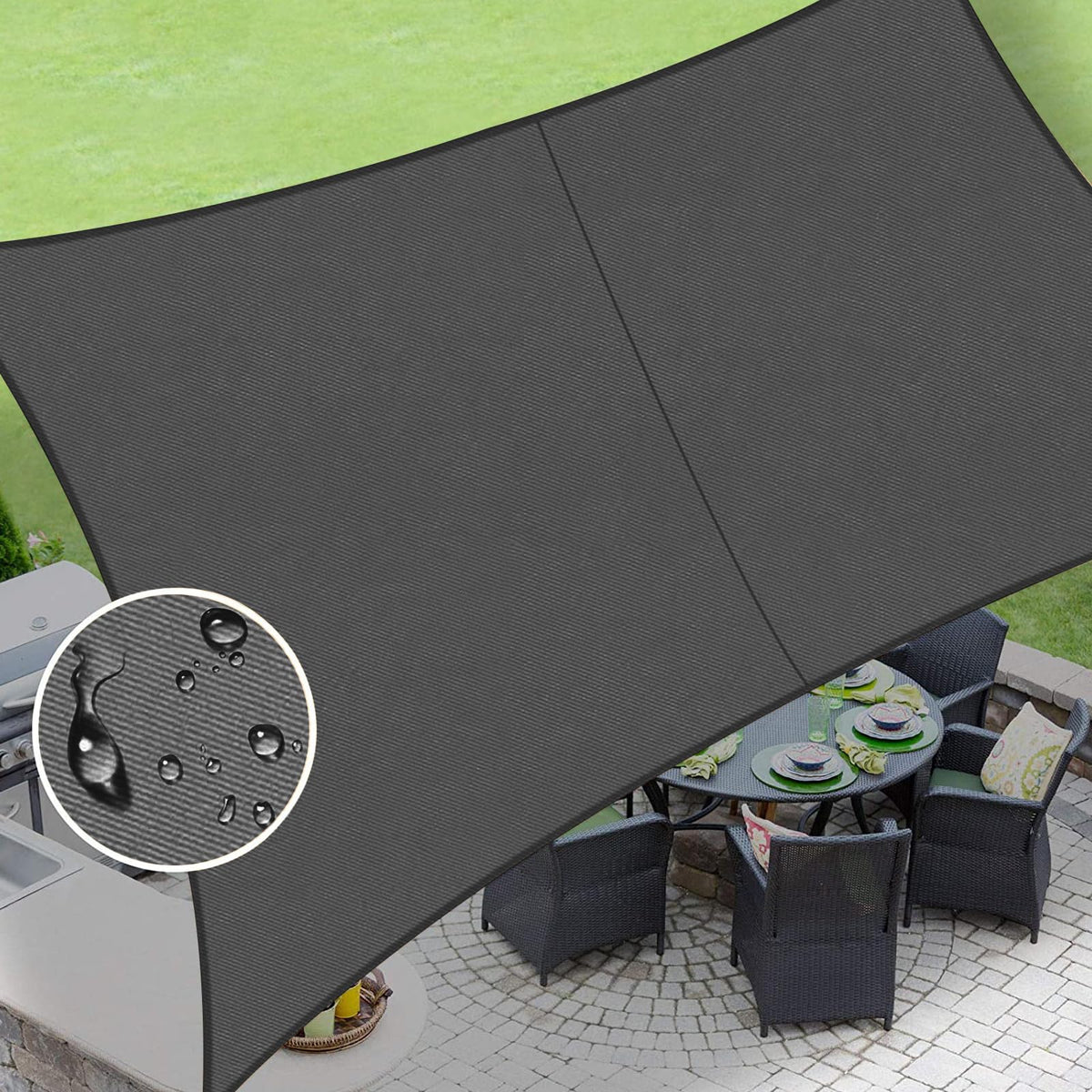 Love Story waterproof shade sail 10x13 dark grey blocks UV for patio shade