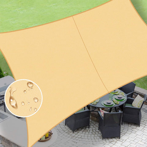 LOVE STORY waterproof shade sail 10x13 in sand for outdoor shade and UV protection.