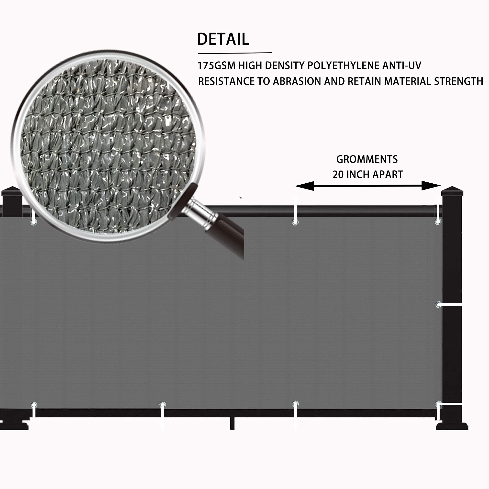 Love Story weather-resistant privacy screen on railing demonstrates all-season durability.