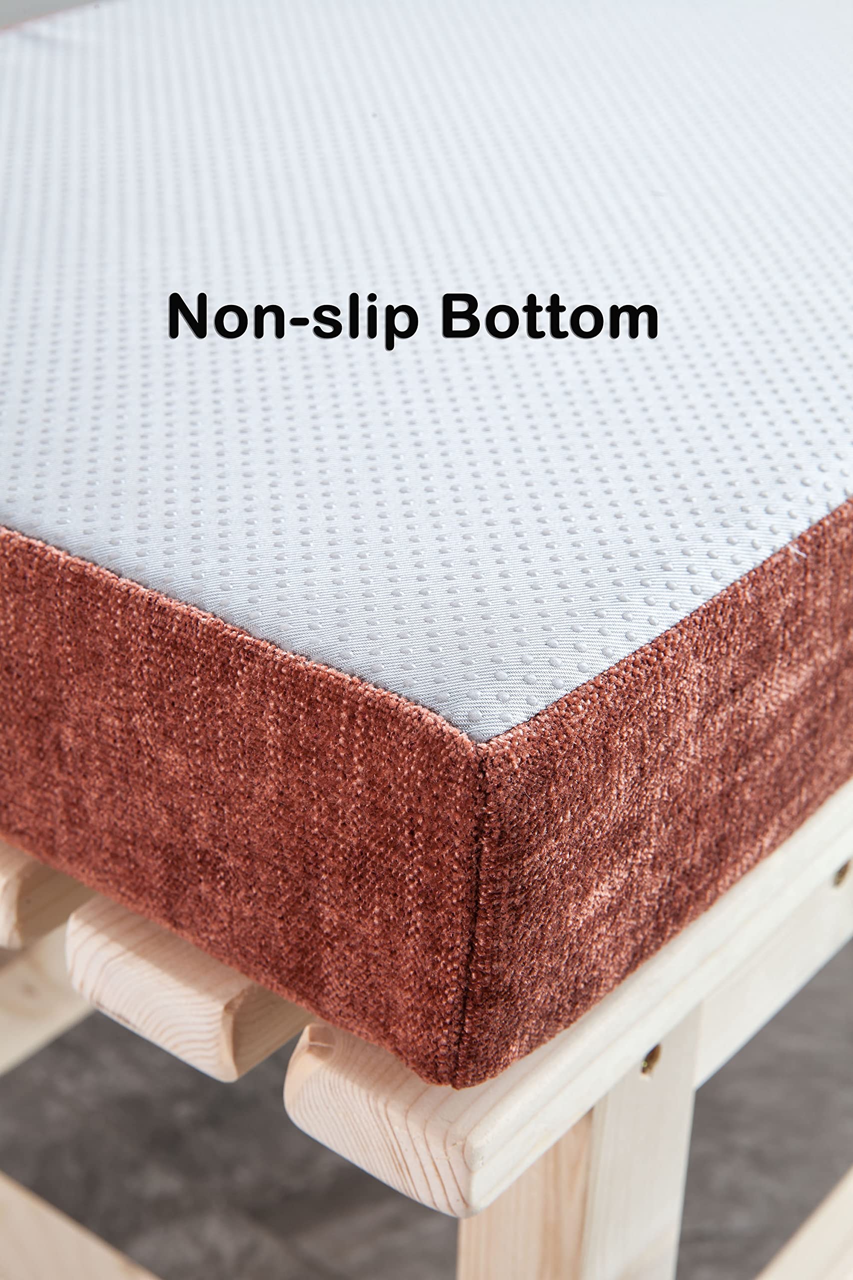 Loveboat cushion with secure bottom preventing shifting on everyday benches