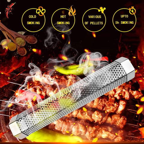 LOVEERCT smoke tube works with gas, electric, and charcoal grills.