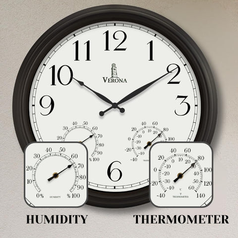 Lovely Home Essentials black weatherproof wall clock withstands rain and sun.