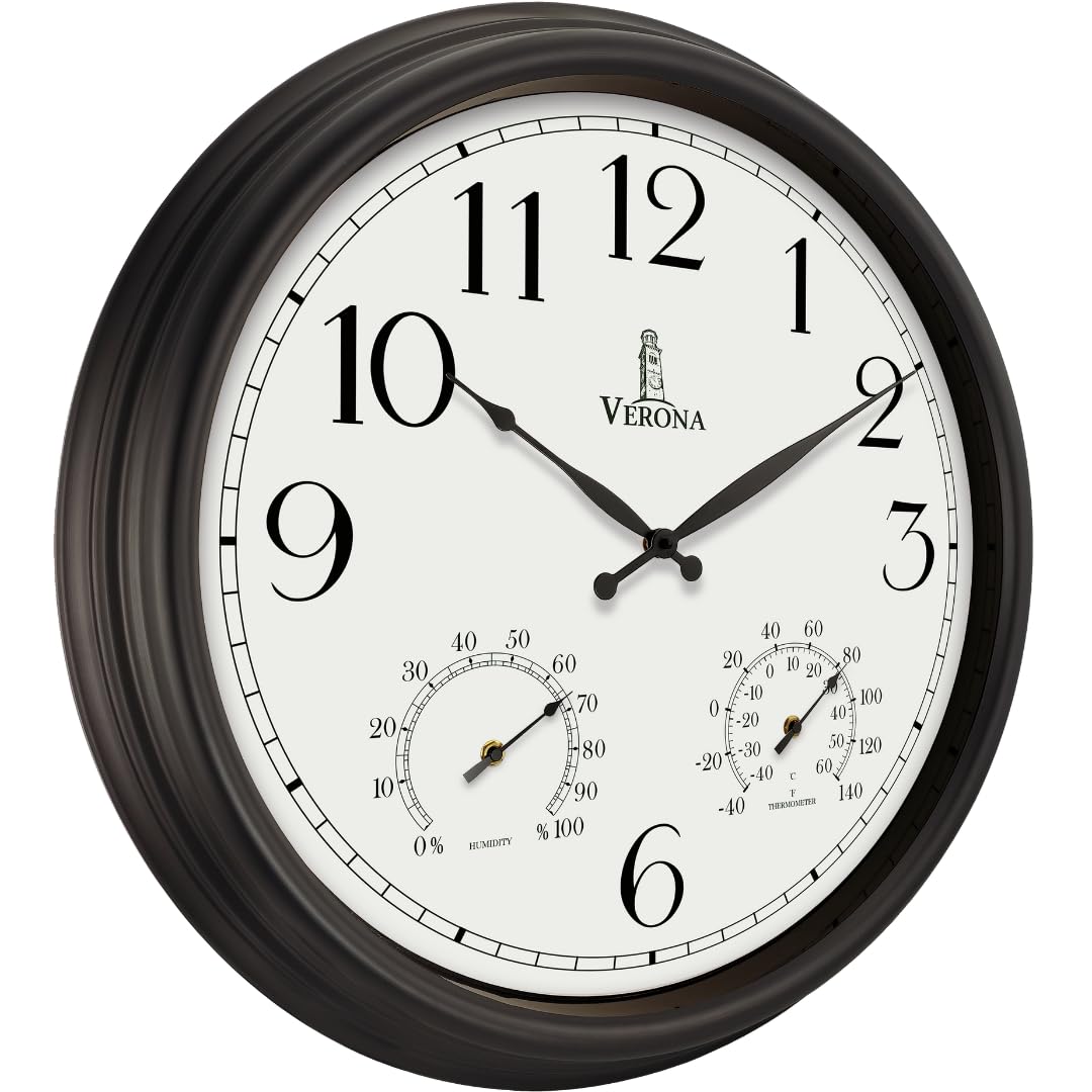 Lovely Home Essentials 24in outdoor clock on patio, easy-to-read from afar.