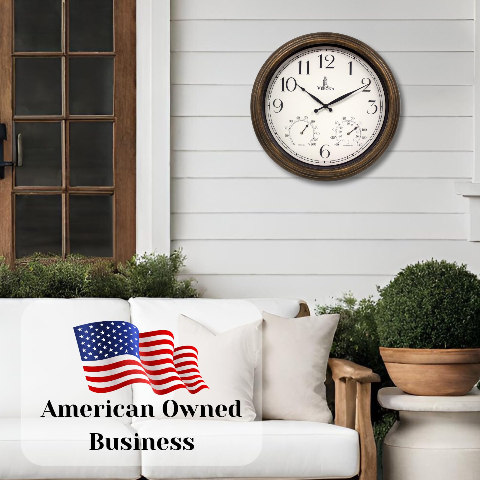 Lovely Home Essentials weatherproof bronze finish clock suitable for poolside spaces