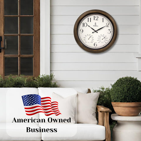 Lovely Home Essentials weatherproof bronze finish clock suitable for poolside spaces