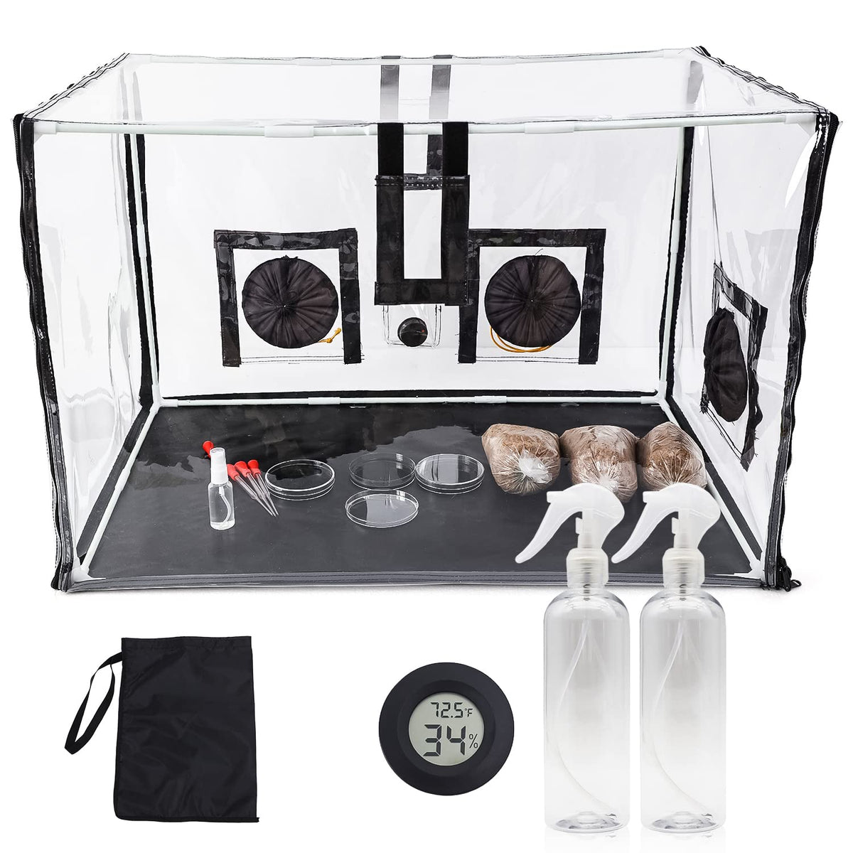 Lovely Ran large still air box mushroom tent for clear growth observation in home cultivation.