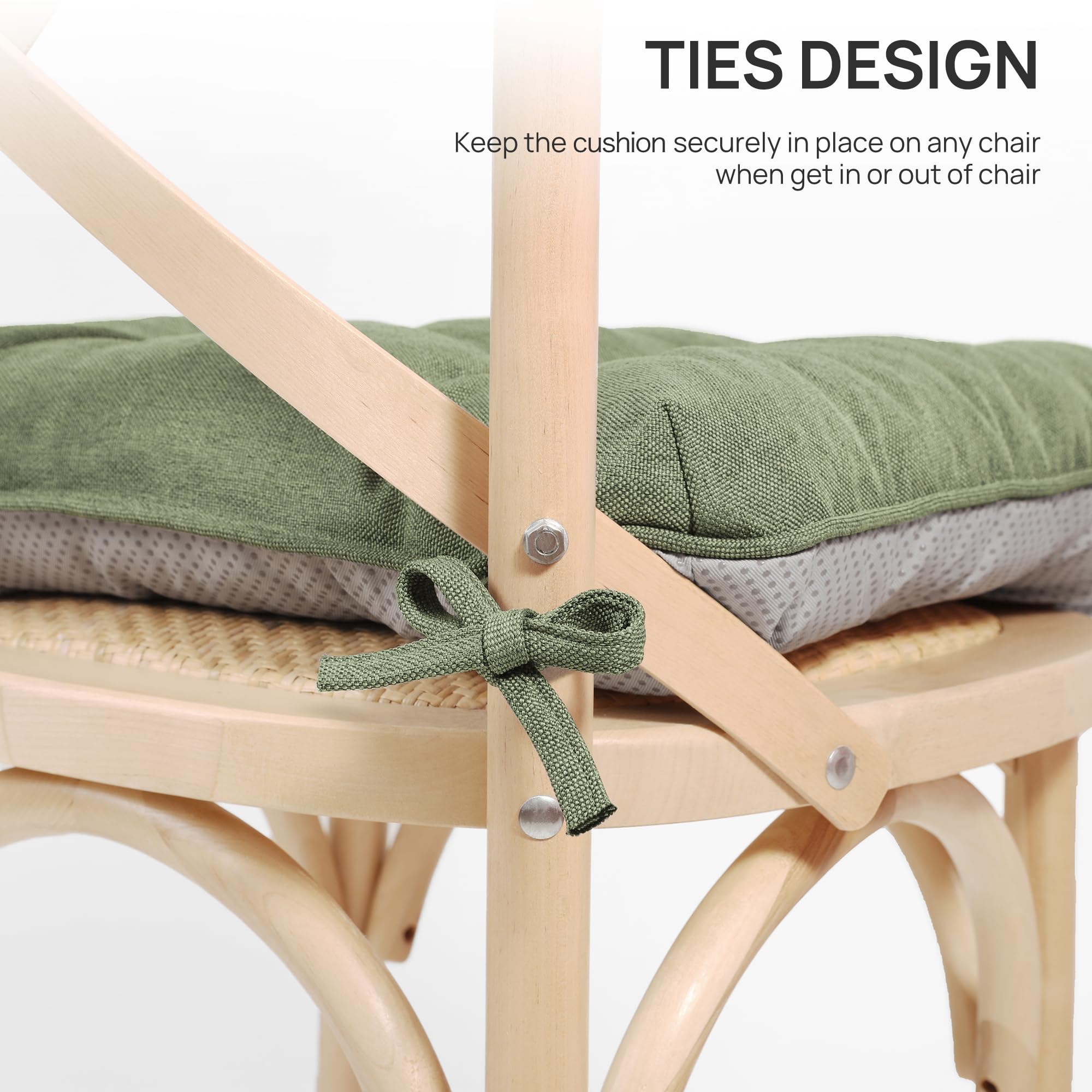 Love's cabin green memory foam chair cushions feature a non-slip bottom for secure placement.