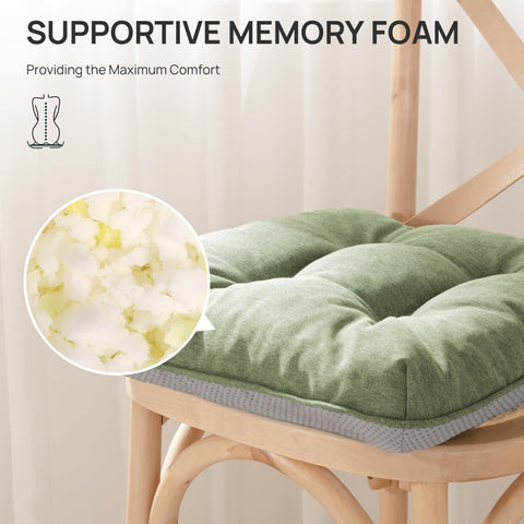 Love's cabin green memory foam chair cushions on dining chair add stable, supportive seating.