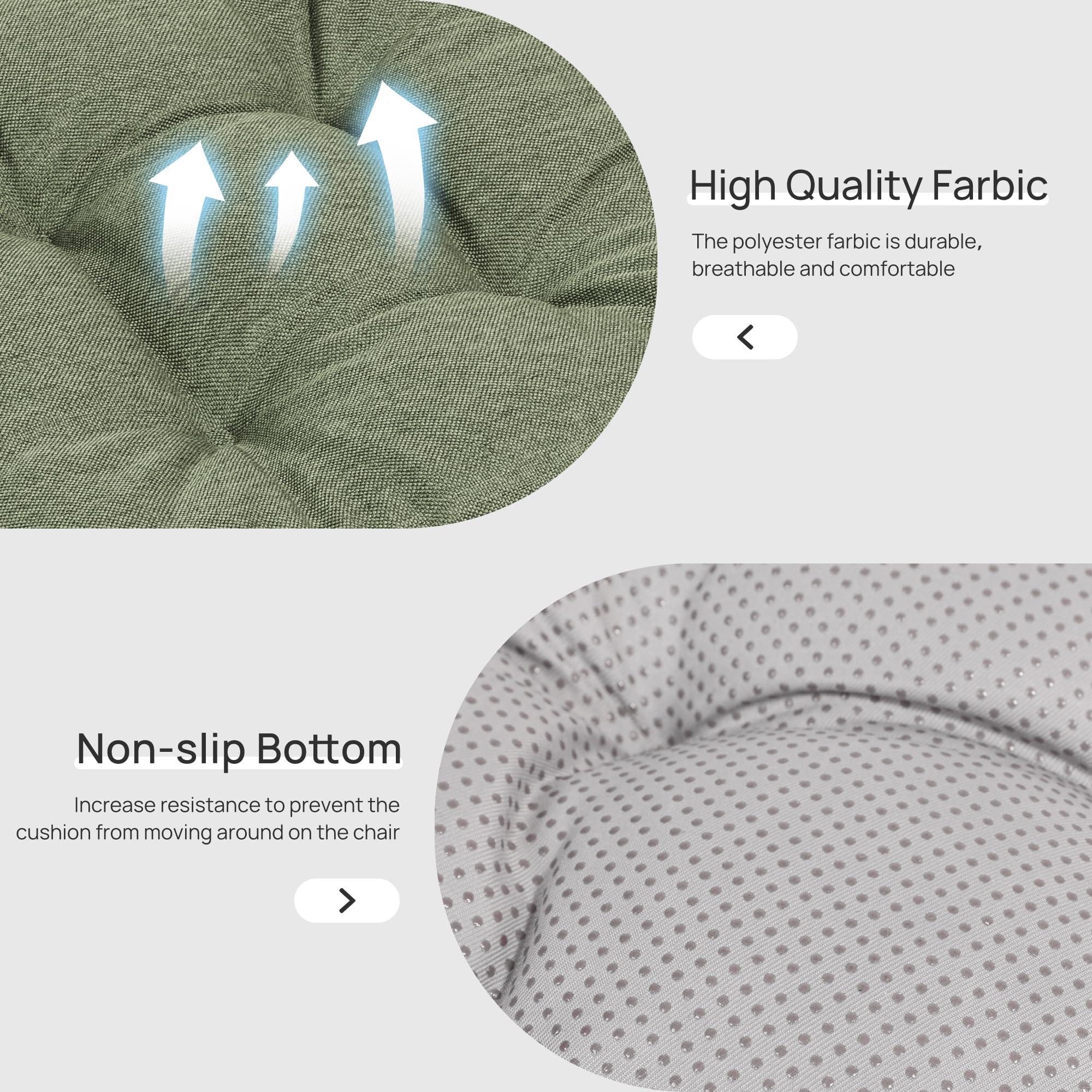 Love's cabin green memory foam chair cushions with ties keep pads firmly in place.