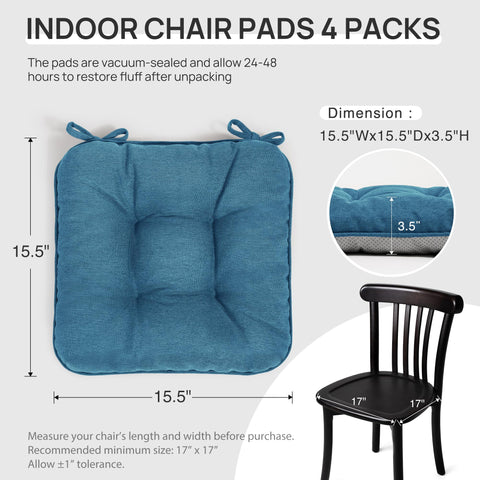 Love's cabin memory foam cushions blue on dining chair with secure ties.