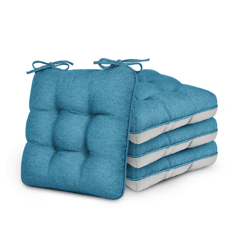 Love's cabin memory foam chair cushions blue, front view, comfortable dining seating.