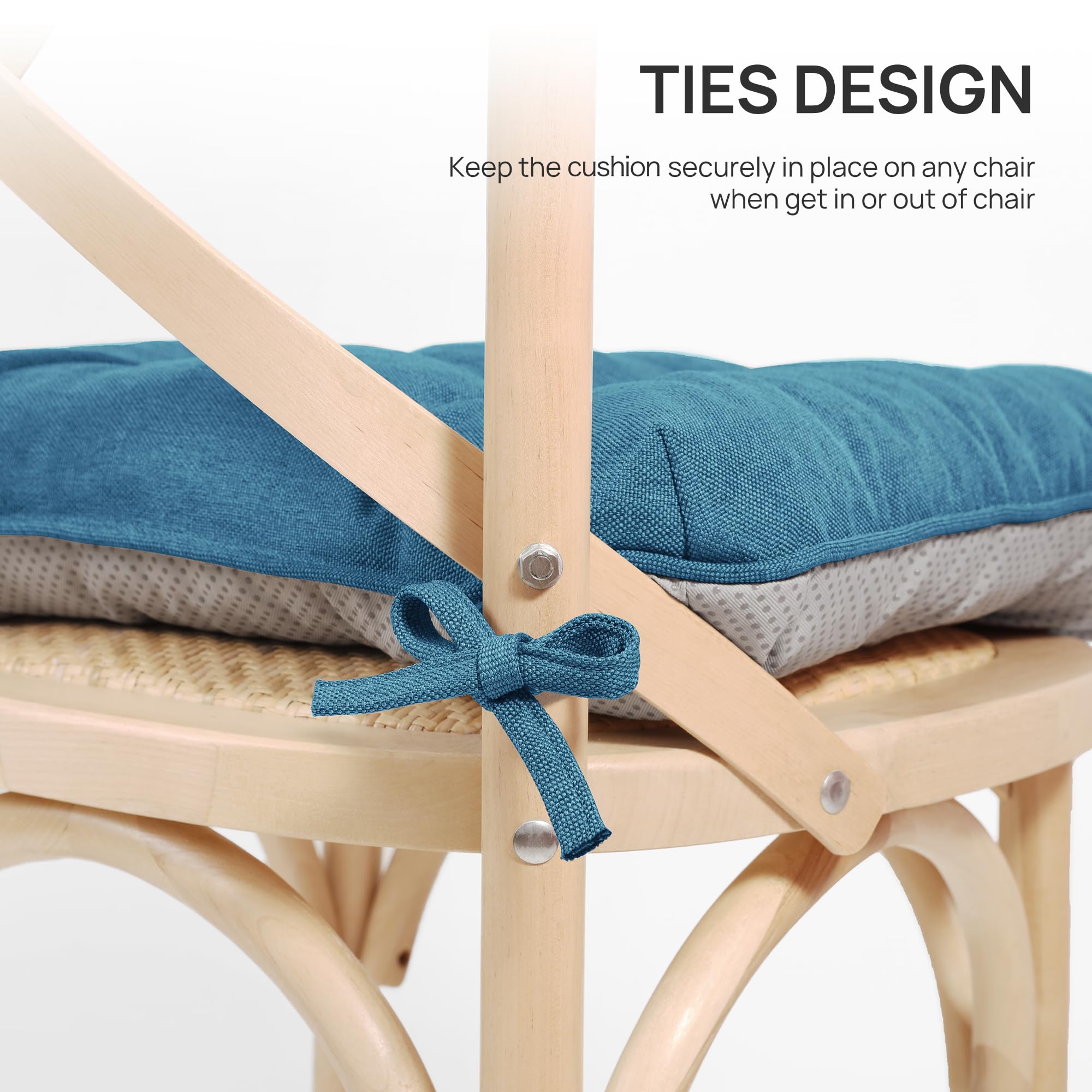 Blue Love's cabin cushions on outdoor patio chair for all-day comfort.