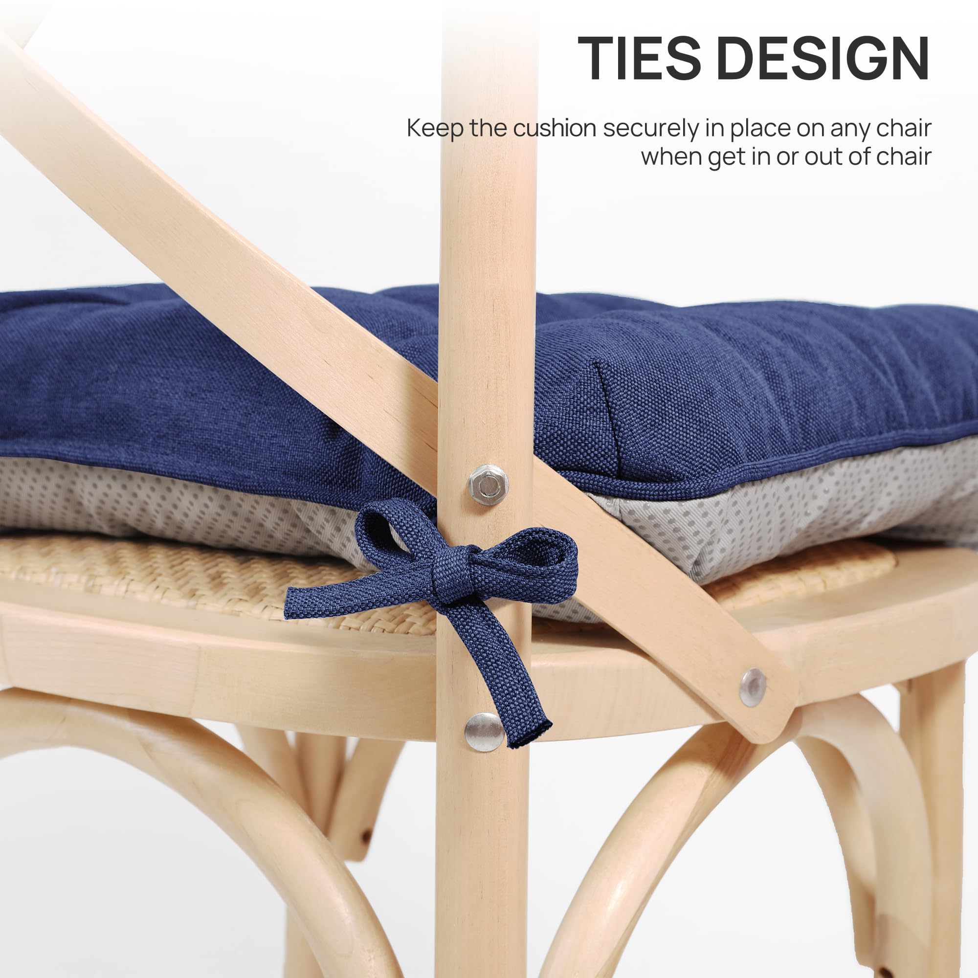 Love's cabin cushions show non-slip bottom and ties to secure seating.