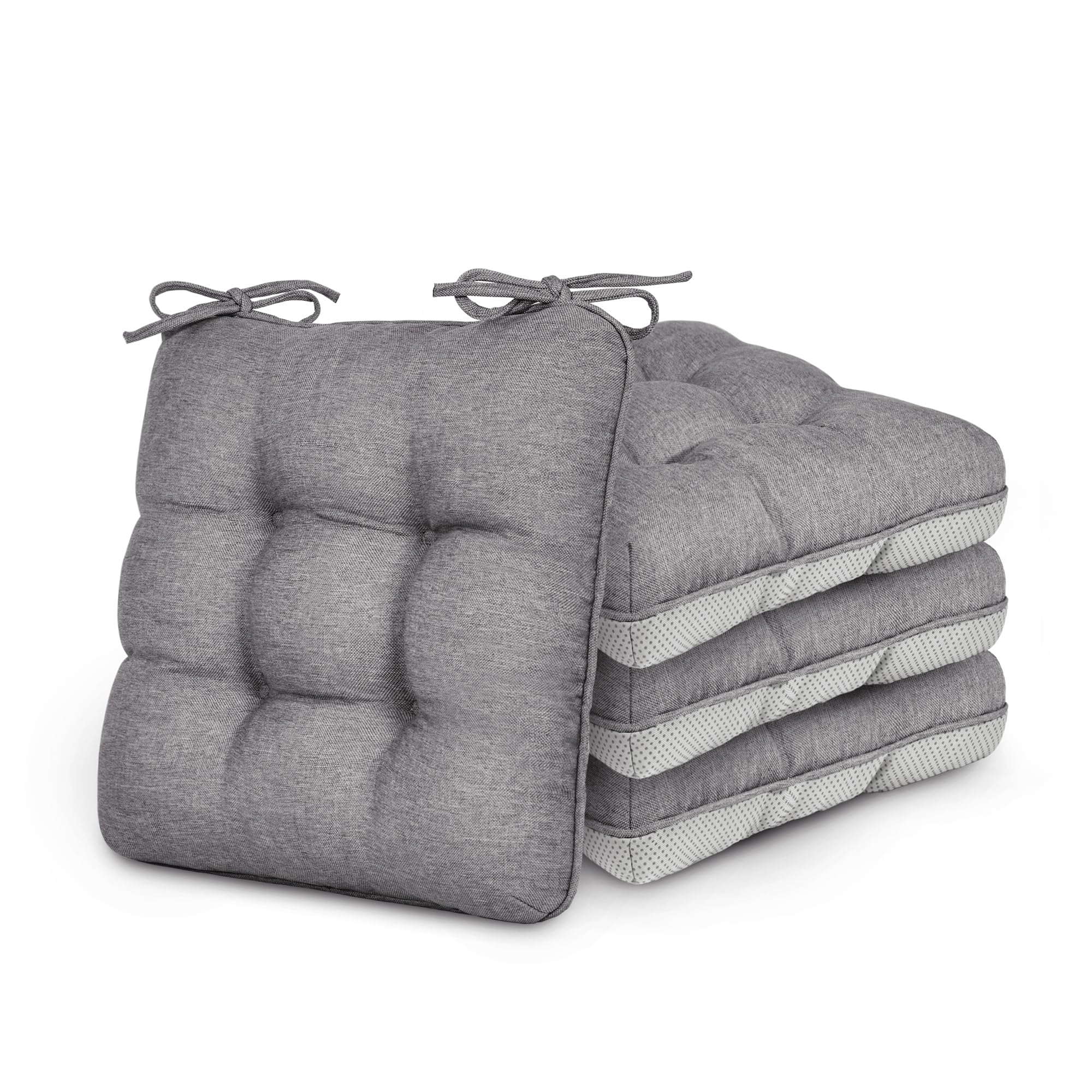 Love's cabin memory foam chair cushions top-down view four-pack in grey for cozy dining