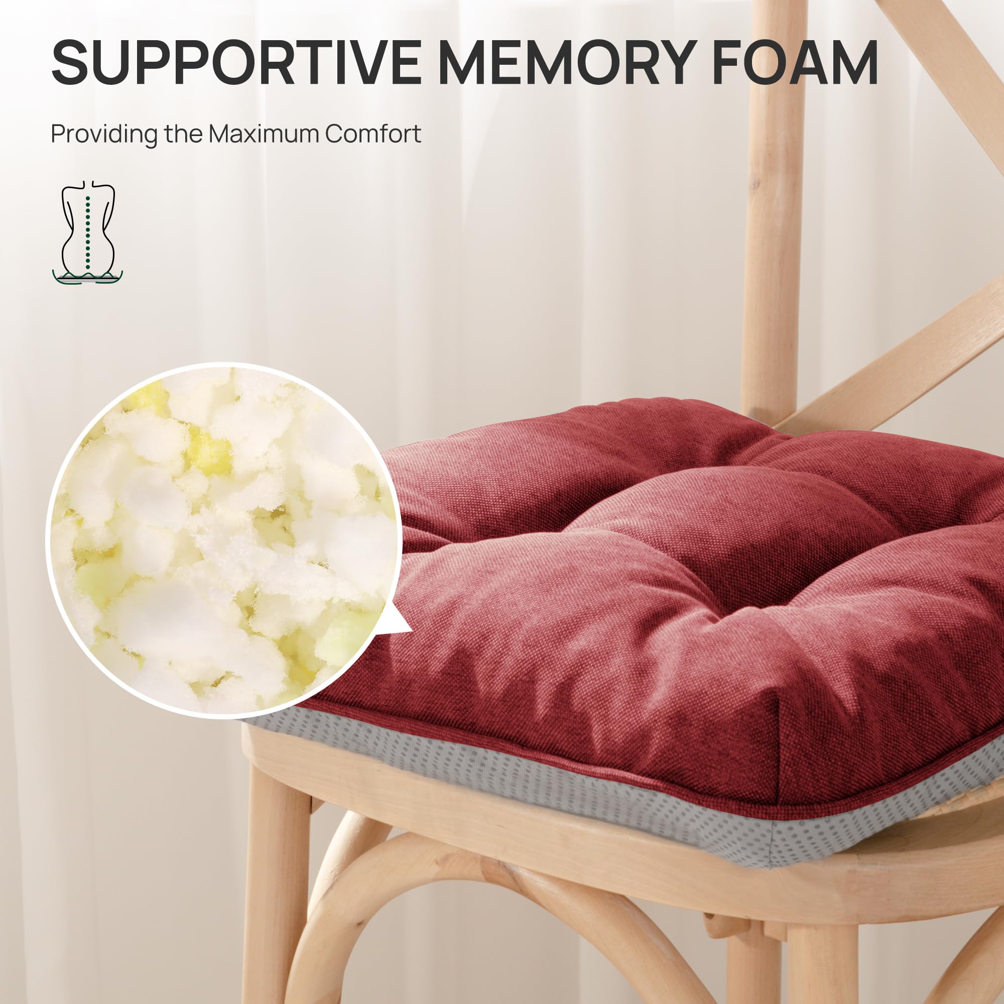 Love's cabin cushion with non-slip bottom and ties stays secure.