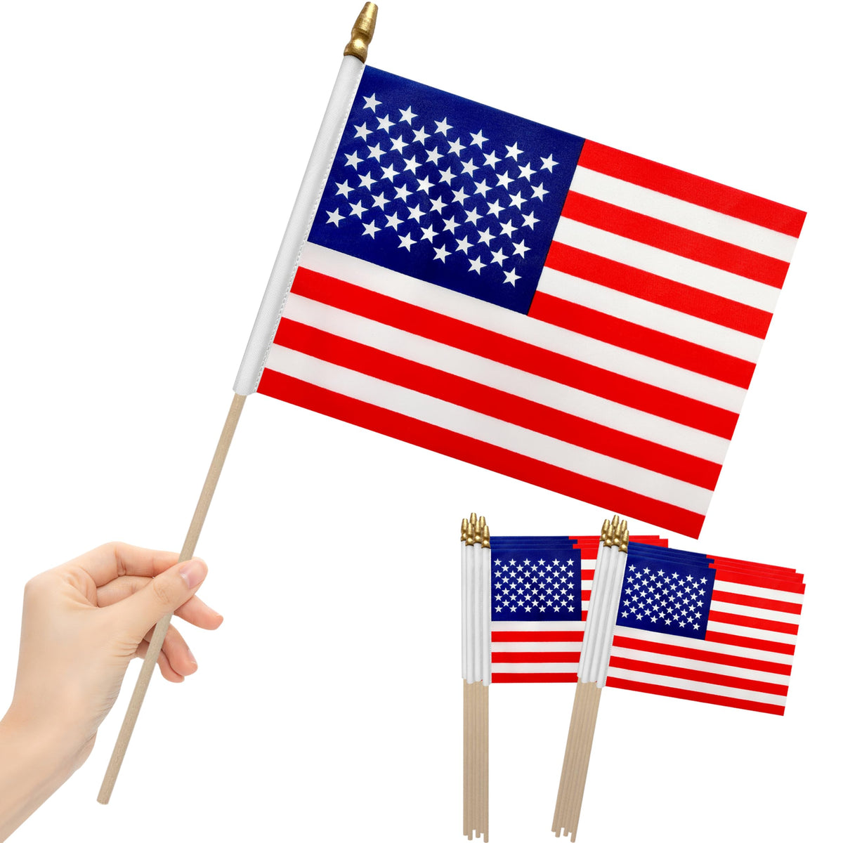 LoveVC American flag on a wooden stick for outdoor waving and celebration