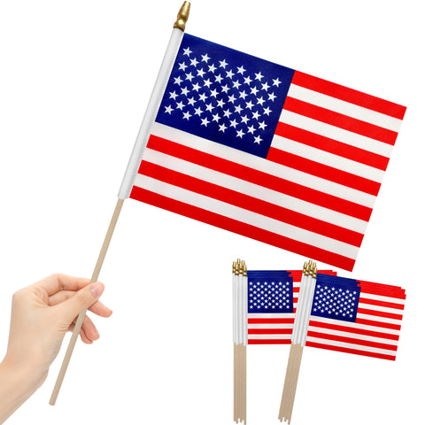 LoveVC American flag on a wooden stick for outdoor waving and celebration