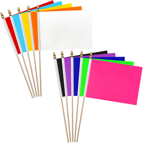 LoveVC flags on wood sticks show bright solid colors for vibrant DIY crafts