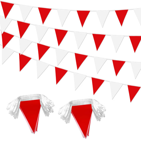 LoveVC pennant banner close-up of red and white flags, durable outdoor decor.