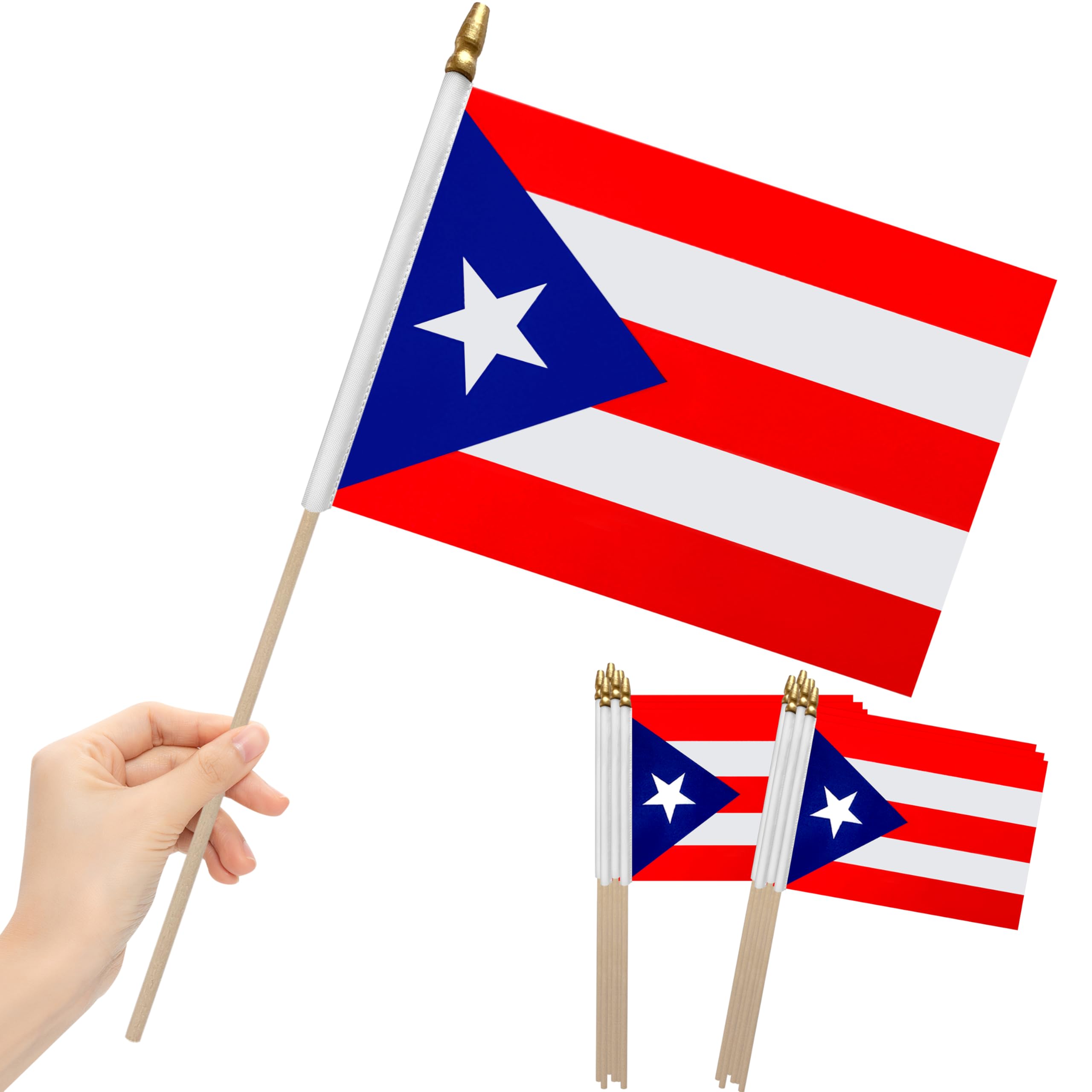LoveVC Puerto Rico flag on wood stick ready for party decor.