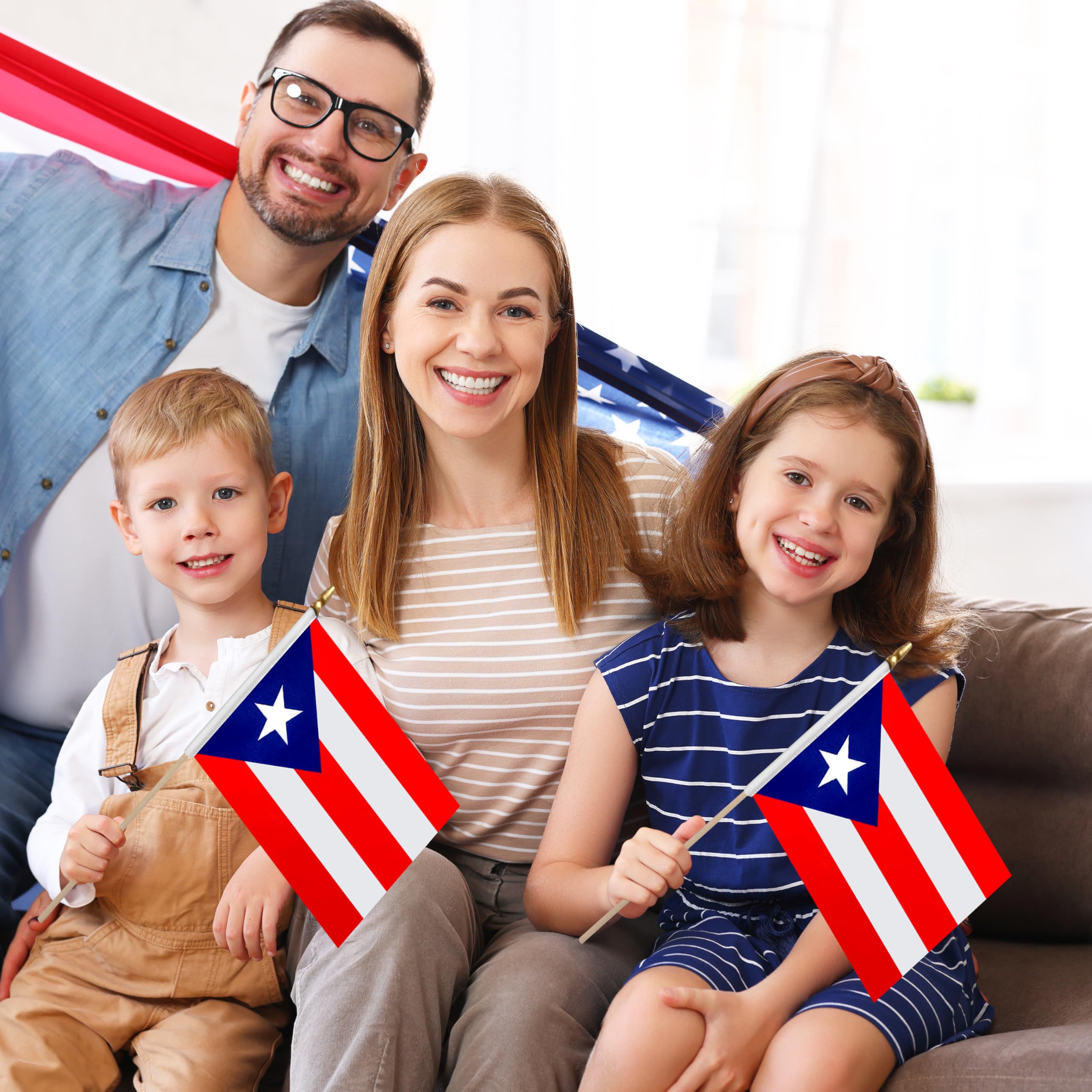 LoveVC Puerto Rico flag on a wood stick for garden or patio decor.