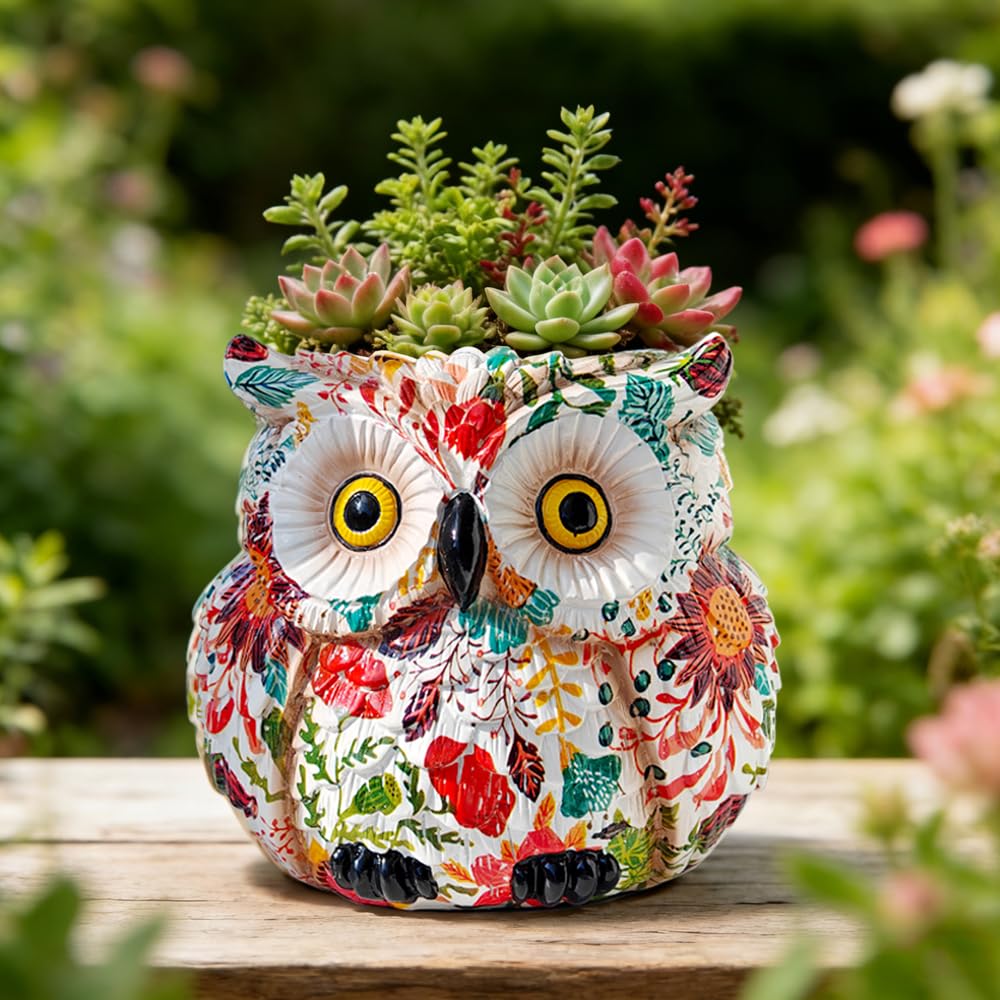 LovTocTic Owl Planter on a desk, adding greenery to an office space.