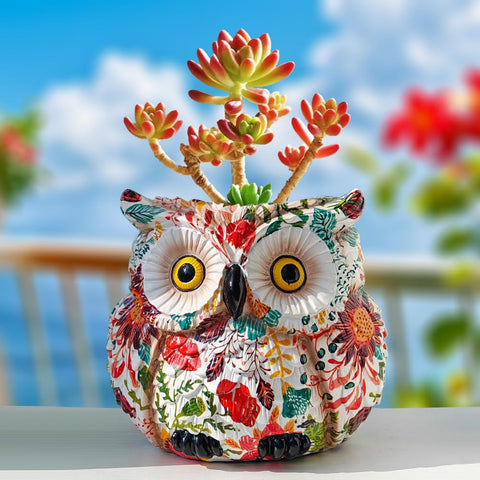 Close-up of LovTocTic Owl Planter showing the drainage hole for healthy roots.