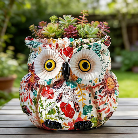 LovTocTic Owl Planter with a smiling owl design for cute indoor decor and small plants.