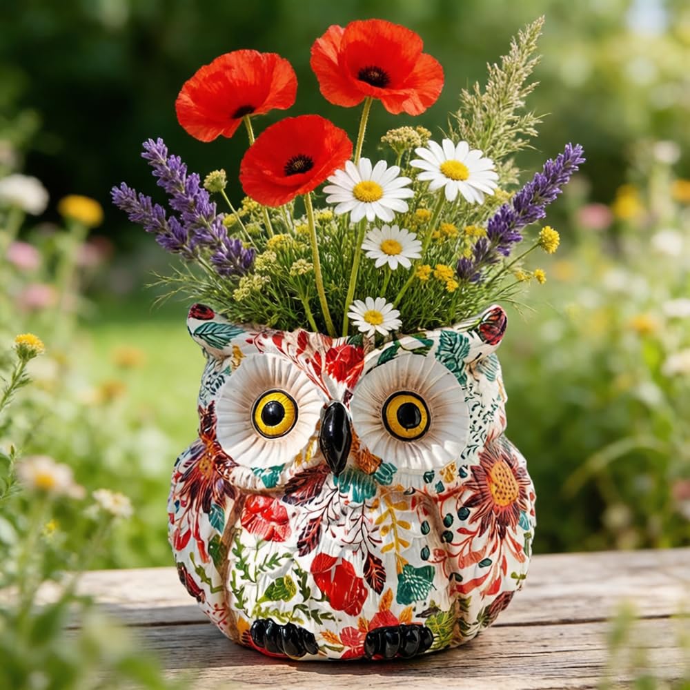 Unique statue-like LovTocTic Owl Planter design adds distinctive decor.
