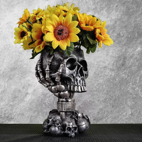 LovTocTic skull planter closeup detail reveals gear-inspired texture.