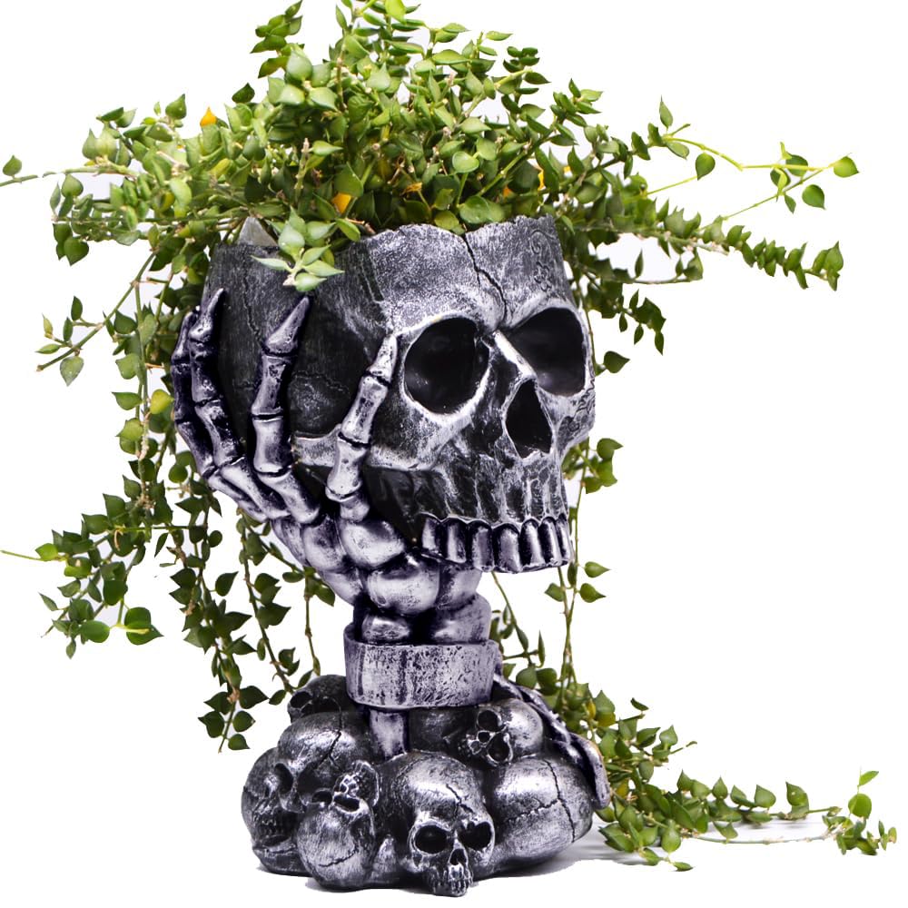 LovTocTic skull planter front view with gothic design and compact size.