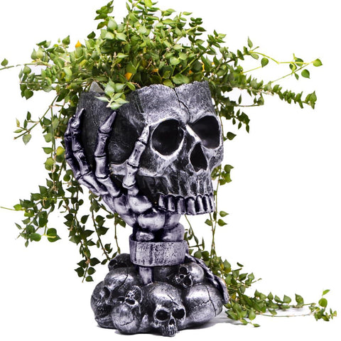 LovTocTic skull planter front view with gothic design and compact size.