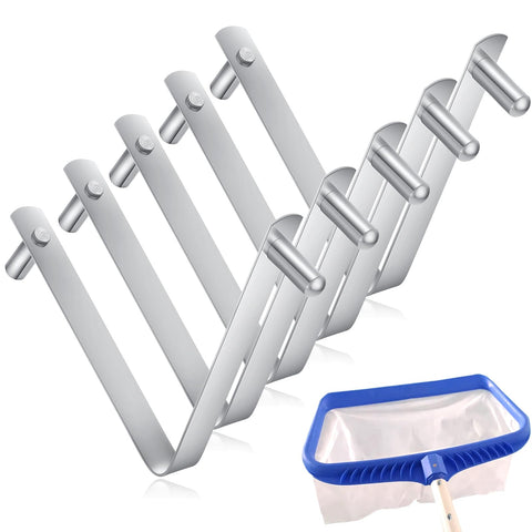 LOVUFIR 5-pack pool pole clips securing multiple tools on standard poles