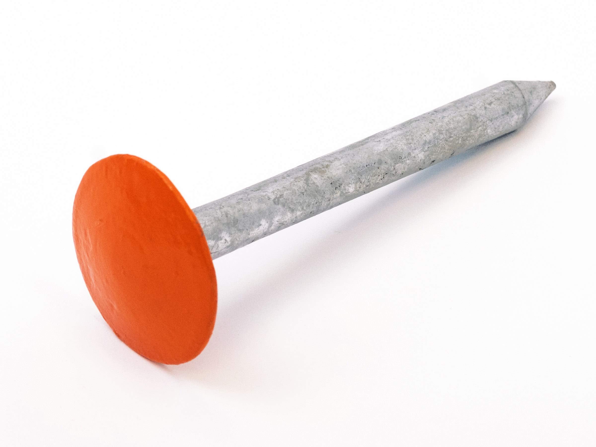 Low Profile Survey Stake galvanized steel close-up demonstrates rust-resistant metal.