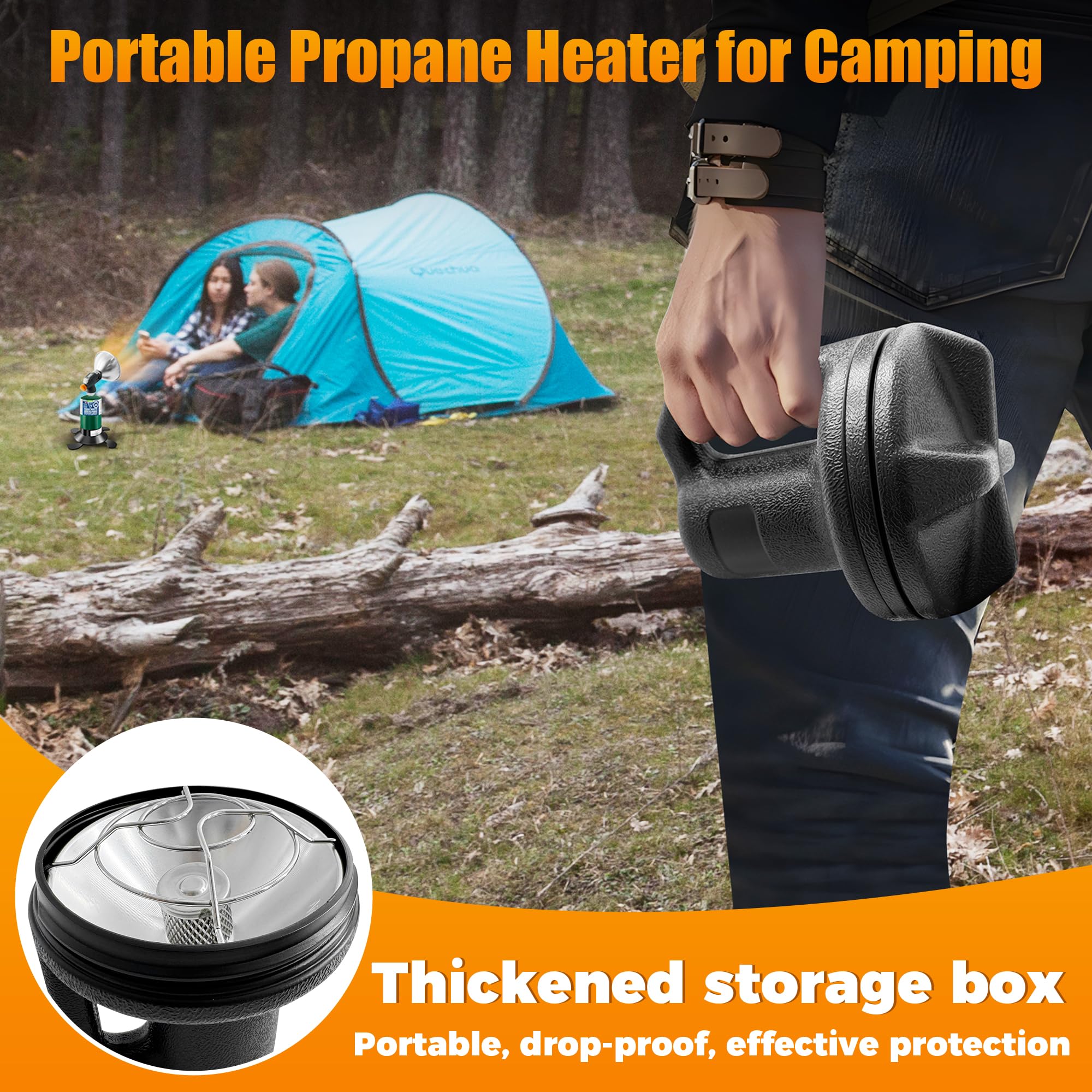 Loyala heater with converter and gas-tank adapter for versatile fuel options.