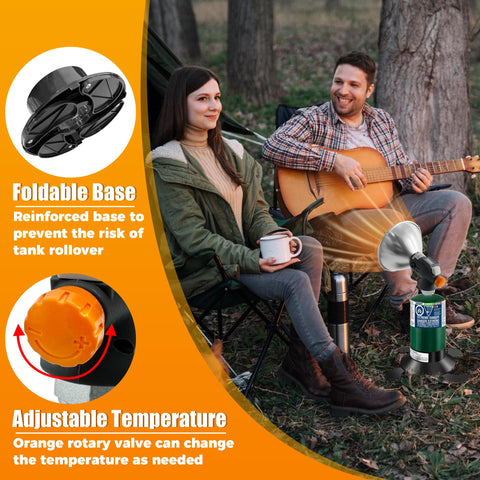 Loyala propane heater with storage box and handle for easy transport.