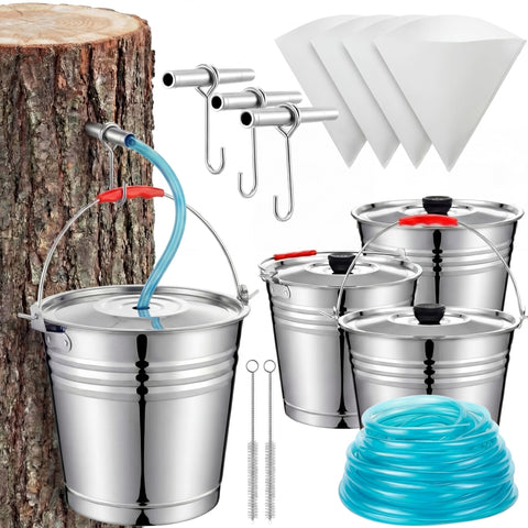 LOYIM maple sap tapping kit metal buckets ready for durable sap collection.
