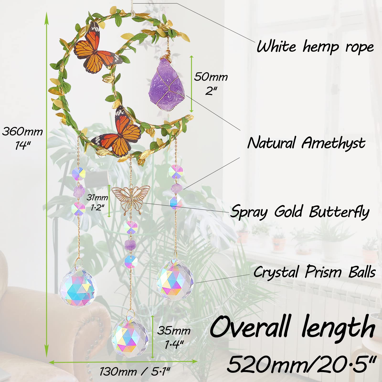 LPKADQA Suncatcher Green Gold Rattan: decorative wrap adds texture and nature-inspired charm.